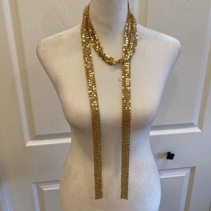 Vintage retro slinky chainMail mesh gold skinny scarf belt necklace